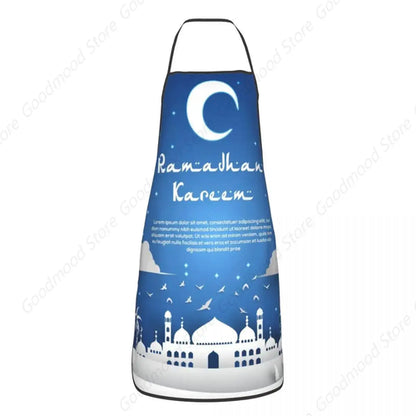 Apron Women Men Unisex Bib Islamic Eid Mubarak Moon Kitchen Cooking