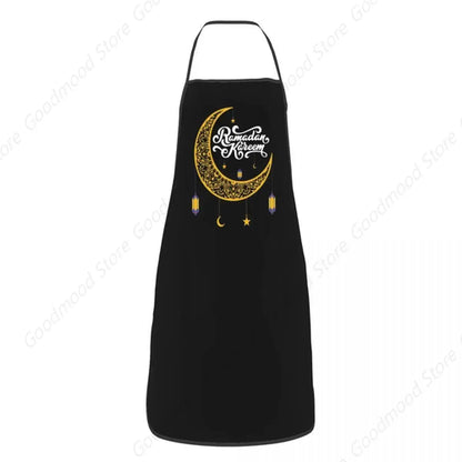 Apron Women Men Unisex Bib Islamic Eid Mubarak Moon Kitchen Cooking