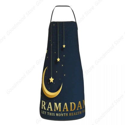 Apron Women Men Unisex Bib Islamic Eid Mubarak Moon Kitchen Cooking