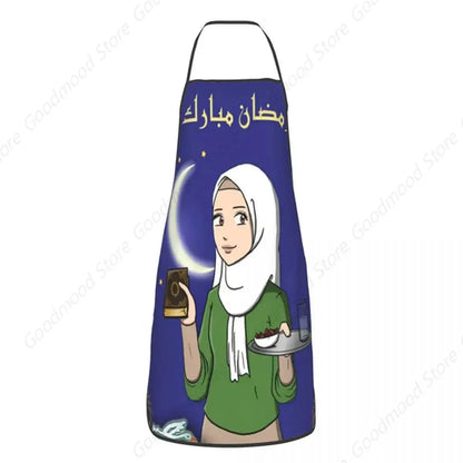 Apron Women Men Unisex Bib Islamic Eid Mubarak Moon Kitchen Cooking