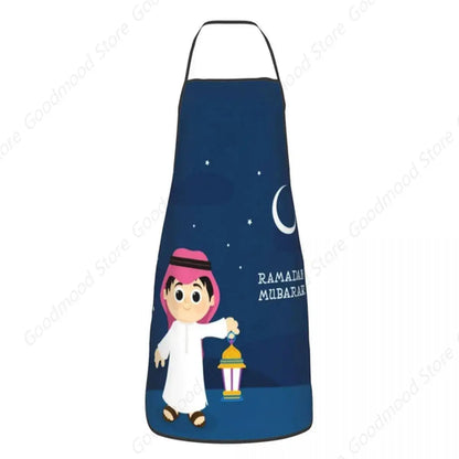 Apron Women Men Unisex Bib Islamic Eid Mubarak Moon Kitchen Cooking