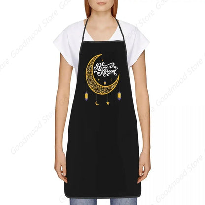 Apron Women Men Unisex Bib Islamic Eid Mubarak Moon Kitchen Cooking