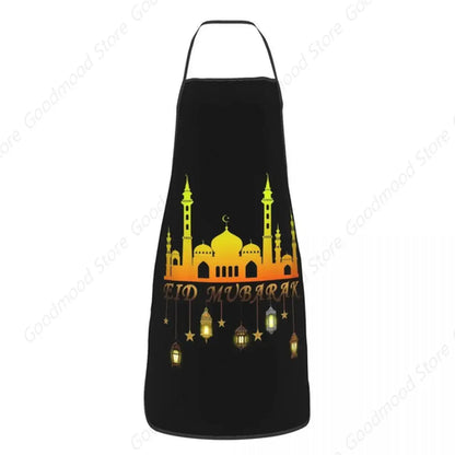 Apron Women Men Unisex Bib Islamic Eid Mubarak Moon Kitchen Cooking